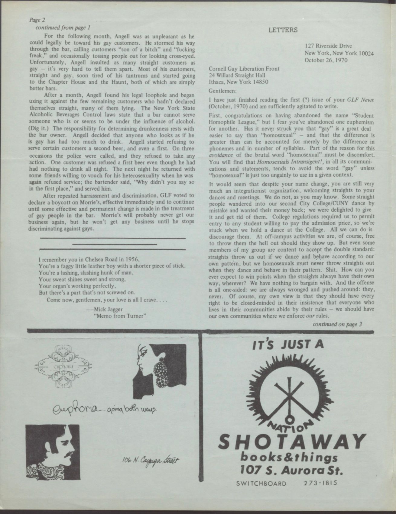 Cornell Gay Liberation Front News_November-December 1970_Page 2